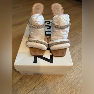 Schutz Honey Beige Crystal Suede Heel